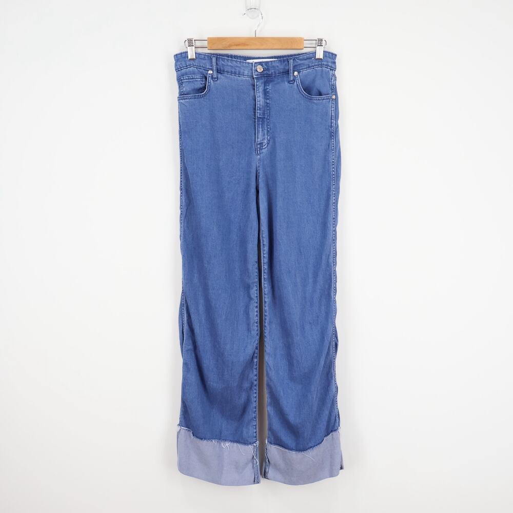 Sam Edelman High Rise Cuffed Wide Leg Jean Medium Denim Size 28 Long - Picture 2 of 10